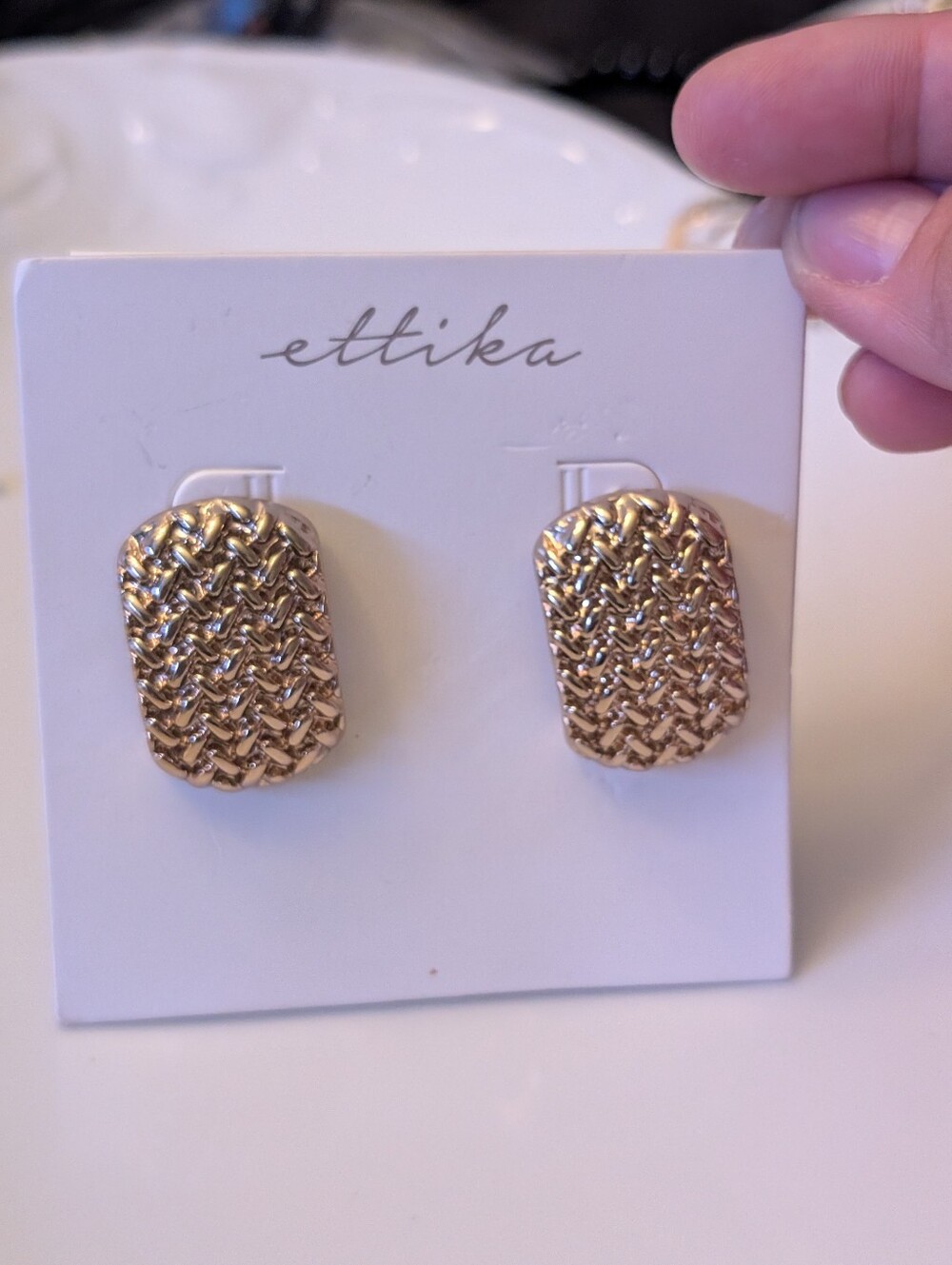 ettika Gold Woven Rectangle Stud Earrings